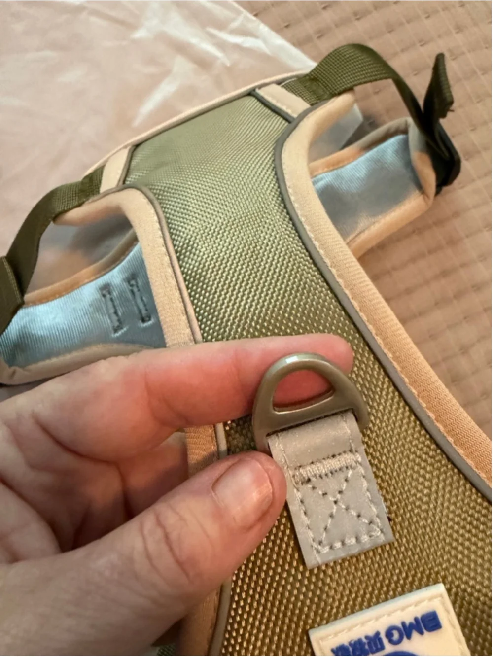 BMG Dog Harness in Olive Green and Beige, Medium Size